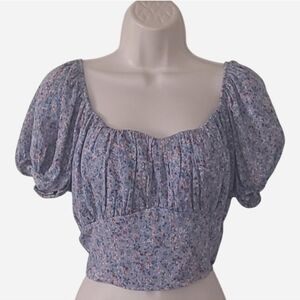 Cottagecore Floral Crop Top with Adjustable Tie Back